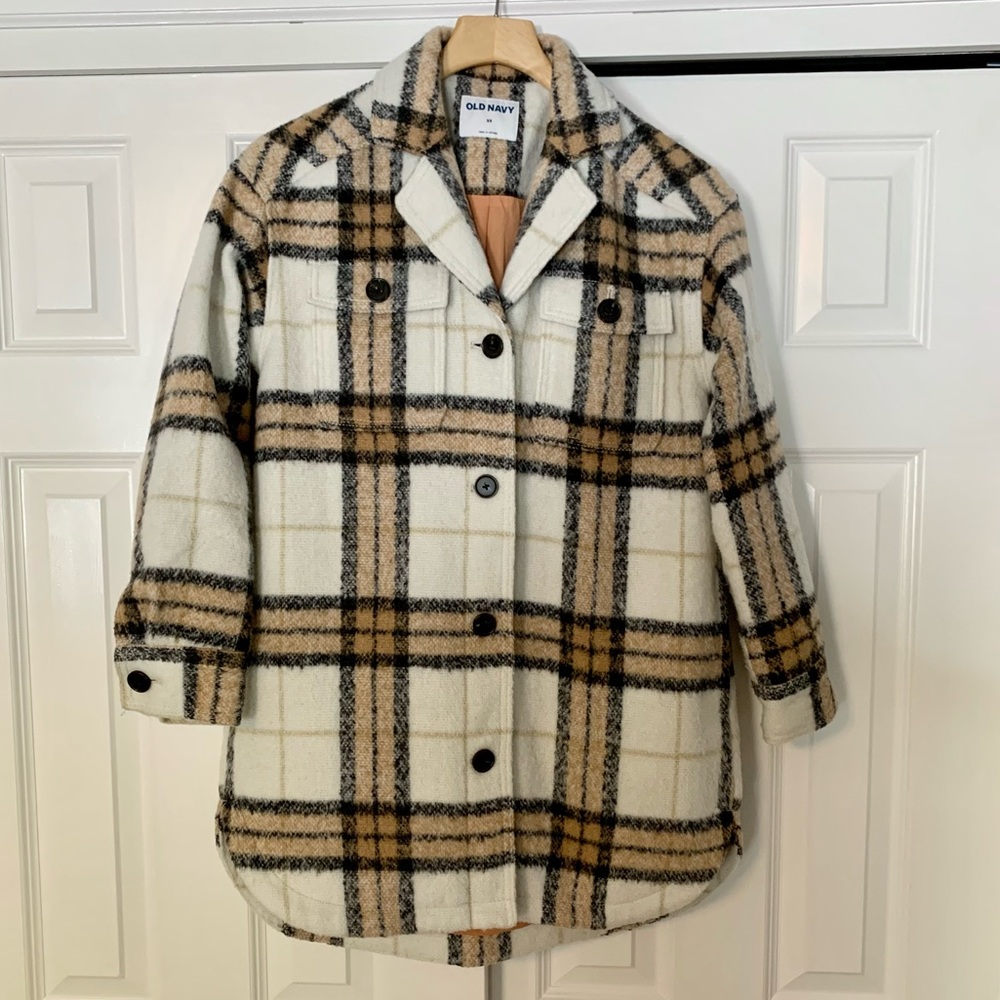 Old Navy Plaid Jacket - Cream, Black, Tan